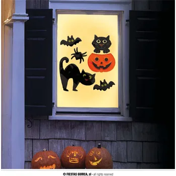 Karnevalový doplněk Guirca Gelová dekorace na okno "kočka" 20x25 cm