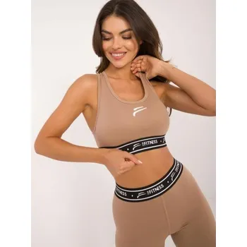 Dámský top s potiskem FOR FITNESS tmavě béžový