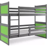 BMS GROUP Dětská patrová postel Rico - 2 osoby, 80x160 bez úložného prostoru bez matrace – Grafit, Zelená