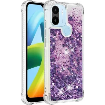 Pouzdro na mobilní telefon Glitter gelový přesýpací obal na mobil Xiaomi Redmi A1+/A2+ - tmavěfialový/srdíčka