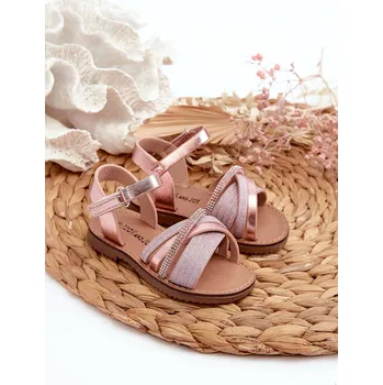 Dívčí sandály Lesklé Dětské Sandálky Na Suchý Zip Delphina Barva: Růžová, Velikost: 20