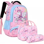 Meiso Dívčí školní batoh set 3v1 Jednorožec Star Růžový 17L Meisohua 97k-cube