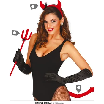 Karnevalový doplněk Guirca Čertovský set třídílný - rohy na čelence, malé vidle a červený čertovský ocas