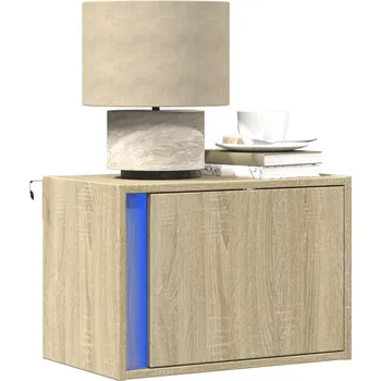 Noční stolek Nástěnný noční stolek s LED osvětlením dub sonoma Hnědá 852093
