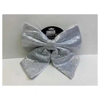 Vánoční dekorace Mašle s flitry 25 cm stříbrná