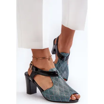 Dámská obuv Dámské sandály na podpatku z ekokůže Queenmarie Barva: Modrá, Velikost: 36