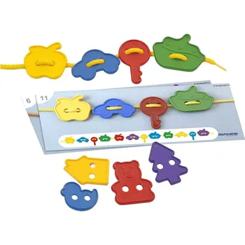 ostatní stavebnice Miniland Knoflíkové obrázky na provlékání (40 kusů + 5 bavlnek)