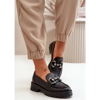 Dámské mokasíny Dámské Kožené Mokasíny S Dekorací CheBello 4369 Barva: Černá, Velikost: 40