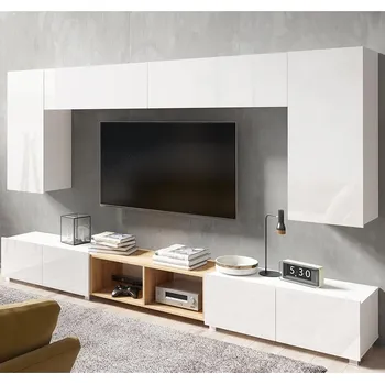 Obývací stěna Obývací stěna CALABRINI b | 300 cm | 7 dílů E1 | bílá lesk/dub zlatý