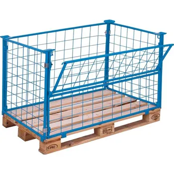 paleta Paletové hrazení, jedna stěna v polovině sklopná, výška 1000 mm, pro paletu 1200x1000 mm, barva modrá