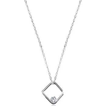 Náhrdelník Briliantový náhrdelník ve 14K bílém zlatě - lesklý kosočtverec s diamantem