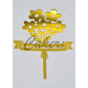 Jedlá dekorace na dort Zlatý zápich Happy Birthday č.14