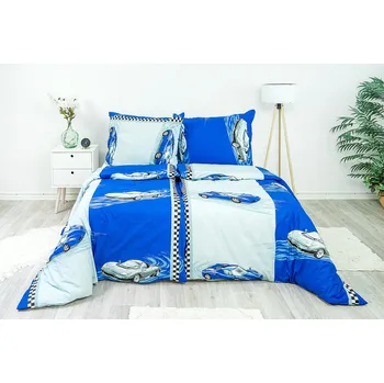 Povlečení Stanex Ložní povlečení bavlněné auta modrá (LS122) rozměr: 140 x 200 + 90 x 70, Zapínání: Knoflíkové