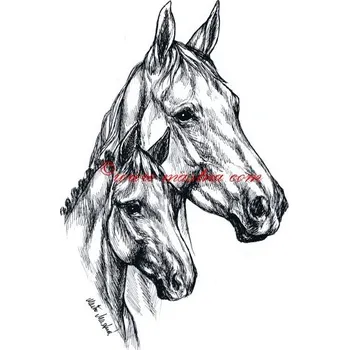 Samolepka klisna s hříbětem, kůň, koně c619 - Malá - přibližně jako pohlednice
