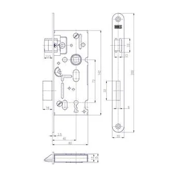 Nábytkové kování HOBES zámek K103 klíč - rozteč 72mm hloubka 60mm