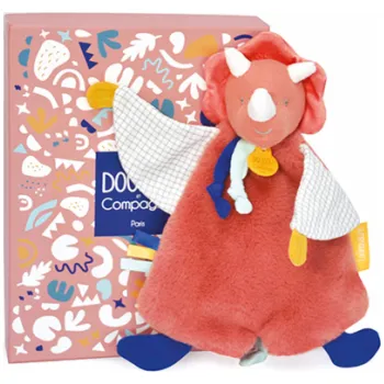 plyšák Doudou Dárková sada - Plyšový muchláček dinosaurus oranžový 25 cm