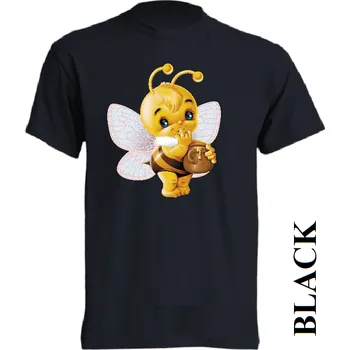 Dívčí tričko detske-levne-bavlnene-tricko-potisk-včelka Barva: Black -černá, velikost: 128