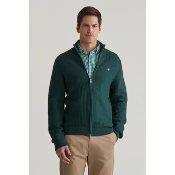 Pánské oblečení KARDIGAN GANT COTTON TEXTURED ZIP CARDIGAN TARTAN GREEN
