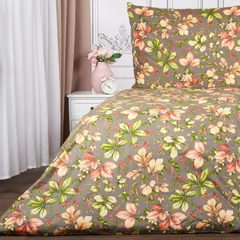 Povlečení Podzimní povlečení šedohnědé 140 x 200, 70 x 90 cm zipový uzávěr