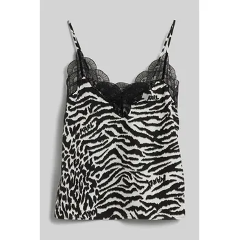 Dámská košile HALENKA KARL LAGERFELD FAN LACE SILK CAMISOLE KARL ANIMAL AOP WHITE