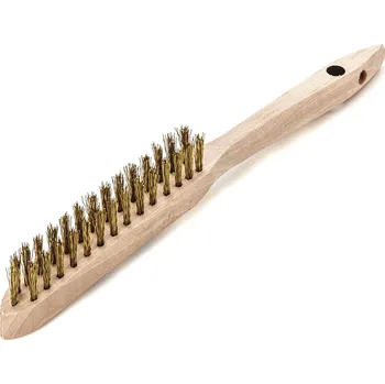 Drátěný kartáč Lessmann 107321 | Ruční kartáč Standard dřevěná rukojeť 2-radová, mosazný drát, zvlněný 0,15