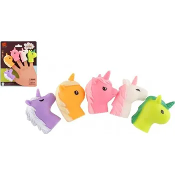 plyšák Maňásek prstový jednorožec 5ks guma 6cm na kartě 16,5x20cm