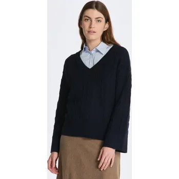 Dámský svetr SVETR GANT HERRINGBONE V-NECK EVENING BLUE