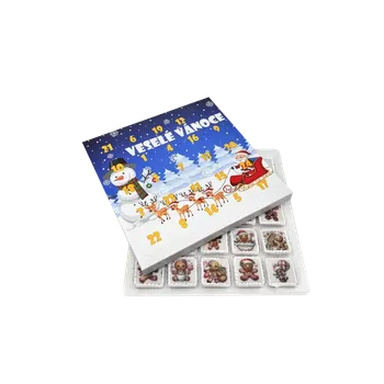 Vánoční dekorace Adventní kalendář "Sněhulák" s plastovým blistrem 28x28x2 cm