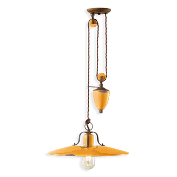 Ferroluce Závěsné retro svítidlo COUNTRY s kladkou Ø 40 cm, 1xE27 Barva: Žlutá