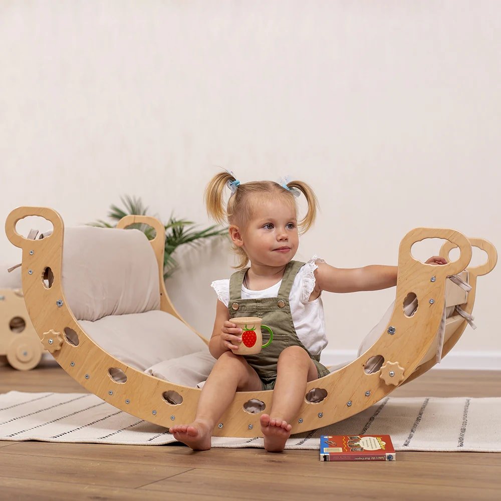 Montessori Furniture Montessori dřevěná houpačka Masiv 5v1 MEDIUM natural