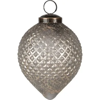 Vánoce Šedá antik skleněná vánoční ozdoba baňka - Ø 8*10 cm