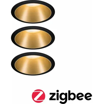 PAULMANN Smart Home Zigbee set Smart Home Zigbee 3.0 vestavné svítidlo Cole + Zigbee Coin IP44 kruhové 88mm 3x6W 230V stmívatelné 2700K černá/zlatá mat