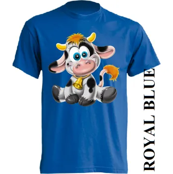 Dívčí tričko levné-dětské-bavlnene-tričko-potisk-kravička Barva: Royal blue - královsky modrá, velikost: 92