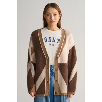 Dámský svetr KARDIGAN GANT LETTERSPRINT INTARSIA CARDIGAN ROASTED WALNUT