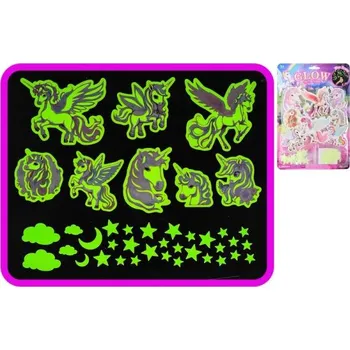 samolepka Hvězdičky a samolepky jednorožce svítící v temnotě 40 ks