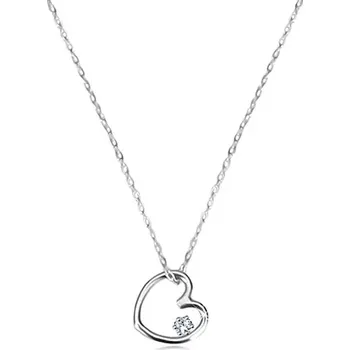 Náhrdelník Náhrdelník ze 14K bílého zlata - kontura pravidelného srdíčka, čirý kulatý zirkon