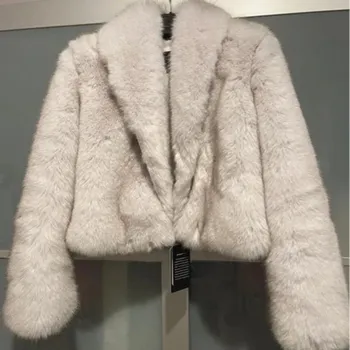 Dámský kožich Plyšový kožich se širokým límcem Barva: Smetanová, Velikost: 4XL