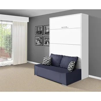 Postel Nabytekmorava Sklápěcí postel s pohovkou VS 21058P, 200x140 cm barevné kombinace: Bílá / dveře bílé, barva pohovky: Savana modrá