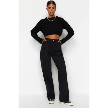 Dámské džíny Trendyol černá kapsa detailní džíny s vysokým pasem a širokými nohavicemi Trendyol černá 1761959