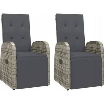 Skládací zahradní židle, polštáře, 2 ks, šedé, PE ratan