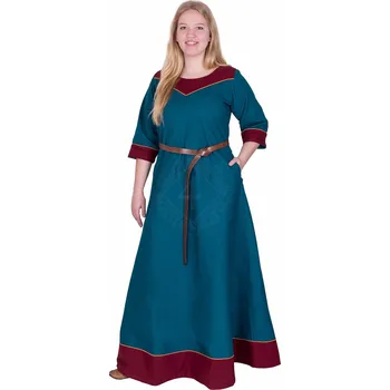 Karnevalový kostým Battle Merchant Středověké šaty Gesine z plátna, petrol