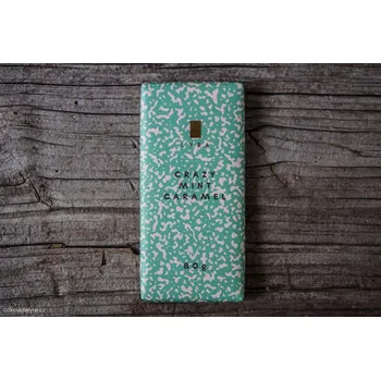 Čokoláda Čokoládovna Lyra CRAZY MINT CARAMEL - SLEVA EXPIRACE - mléčná čokoláda s mátovým karamelem