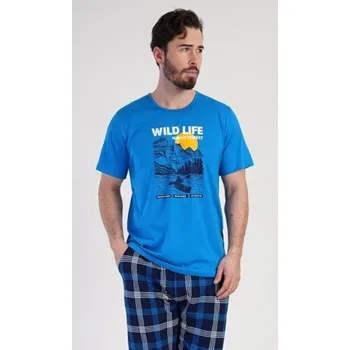 Pánské pyžamo Pánské pyžamo Vienetta Secret Wild life kapri modrá 1XL