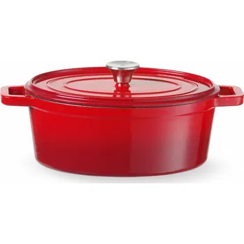 Hrnec Litinový kastrol smaltovaný, HENDI, 4,4L, Červená, 365x290x(H)115mm