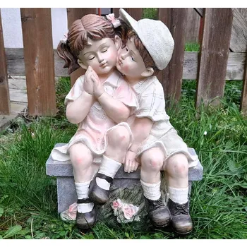 Zahradní dekorace Prodex Import Dívka s chlapcem na lavičce
