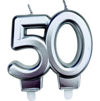 Dortová svíčka MZ Svíčka na dort "50" - čtyři druhy barev Barva: Stříbrná