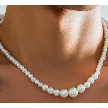 Náhrdelník B-TOP Pánský náhrdelník z bílých umělých perel