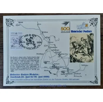 Sběratelství Belgie, Pamětní list k 500. výročí pošty, jízda poštovního dostavníku, r. 1990