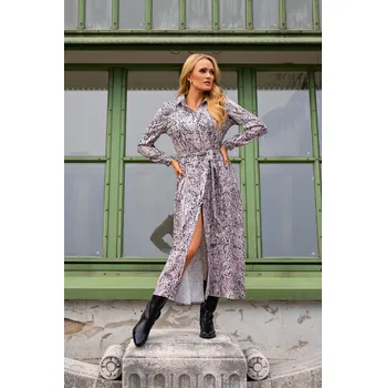 Dámské šaty Maxi košilové šaty se vzorem A665 Barva: Bílá, Velikost: XL