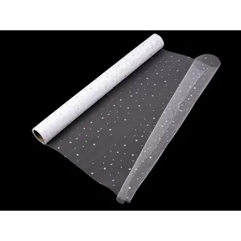 Tyl dekorační hvězdy šíře 48 cm 1 bílá hologram